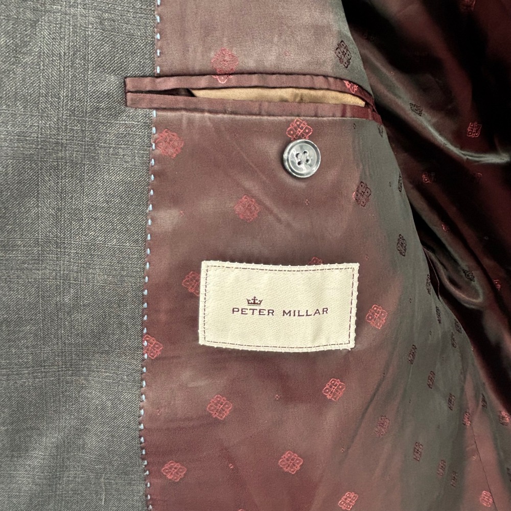 Peter Millar Mens Double Breasted Blazer Charcoal Gray Wool Peak Lapel Jacket - Picture 8 of 16